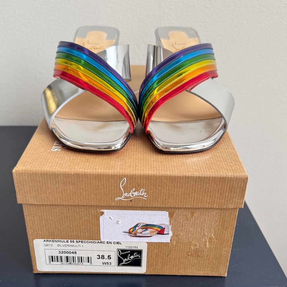 Christian Louboutin Silver Mules with Rainbow Straps - Picture 6 of 6